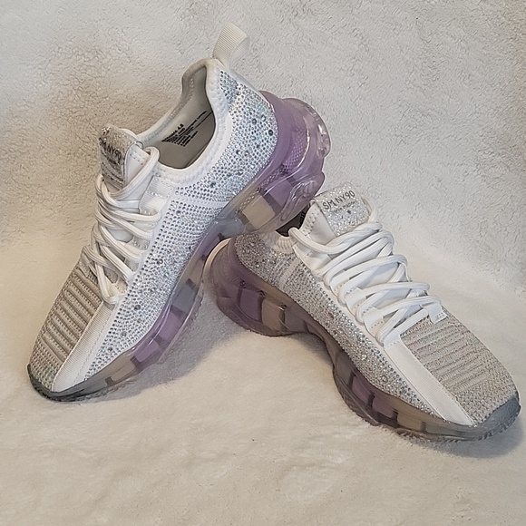 Steve Madden Other - Steve Madden Maxima Rhinestone Lace Up White Multi Colored Sneaker Sz 4.5 Girls